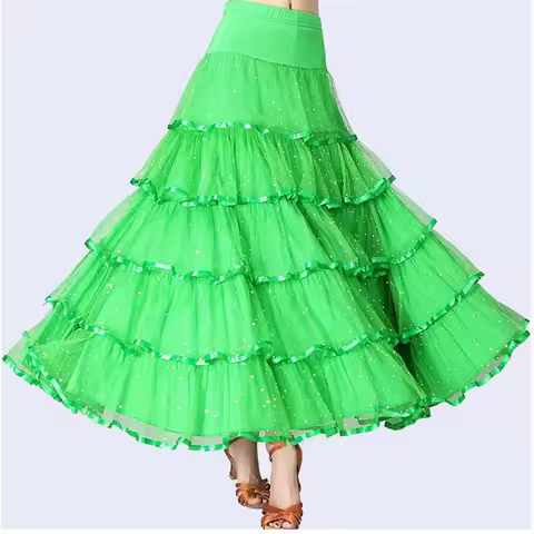 women Sequin Ballroom Modern Dance Skirt Ladies Dance long Skirt Competition Costume Ballroom Square