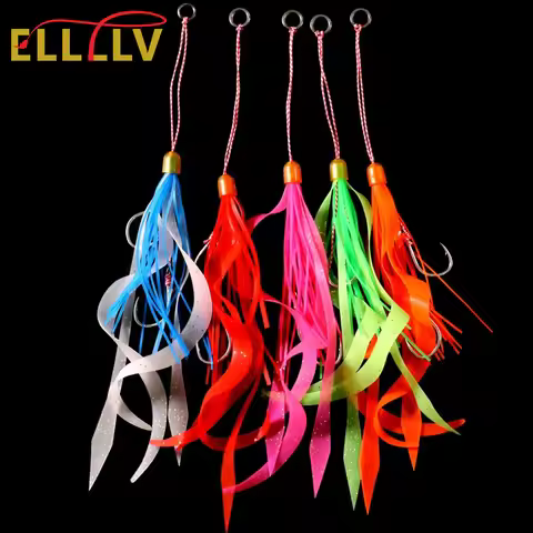 Ellllv Saltwater Snapper Fishing Silicon Rubber Skirts 12# Twin Assisted Hooks For Marlin Inchiku Ta