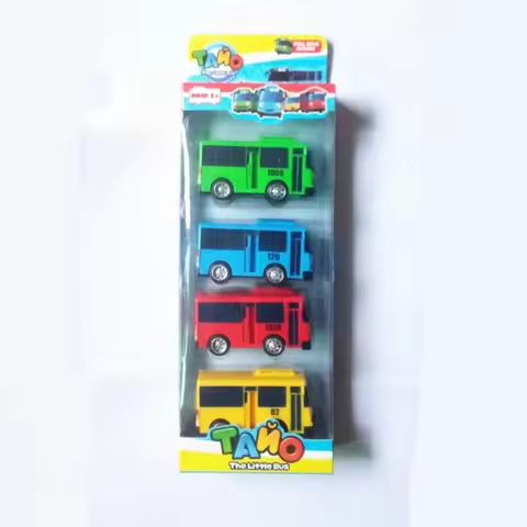 4 Colors Tayo the Little Bus Korean Amine Cute 9cm Eye Car Model Mini Plastic Pull Back Tayo Bus for