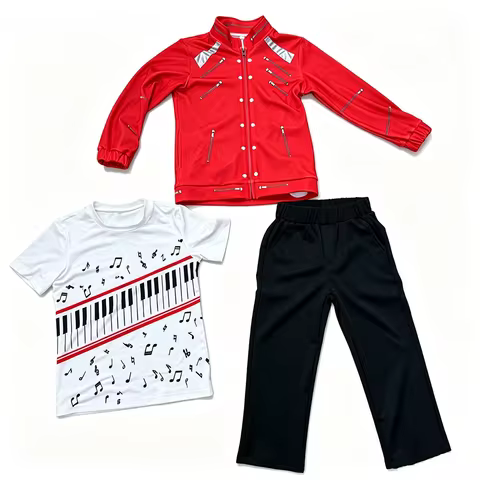 Boys 70s 80s Pop Rock Superstar Costume Jackson Moonwalk Retro Clothing Set for Kid Cosplay Stage Pe