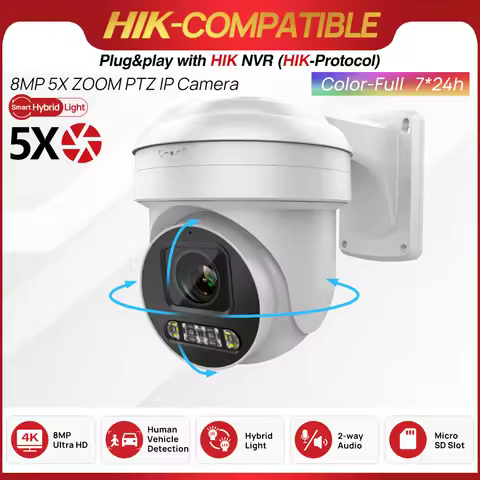 8MP ColorVu PTZ IP Camera 5X Zoom Hybrid Light 2-way Audio SD Card slot Network CCTV Camera Hikvisio