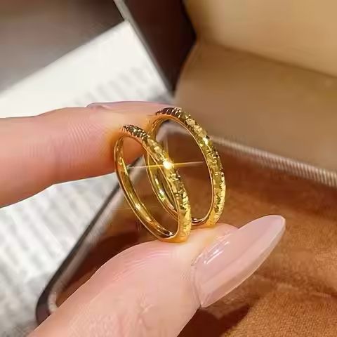 2mm Broken Ice Closed Ring Women 24K Gold AU999 - Light Luxury Ice Craft, Unique Trendy Beauty