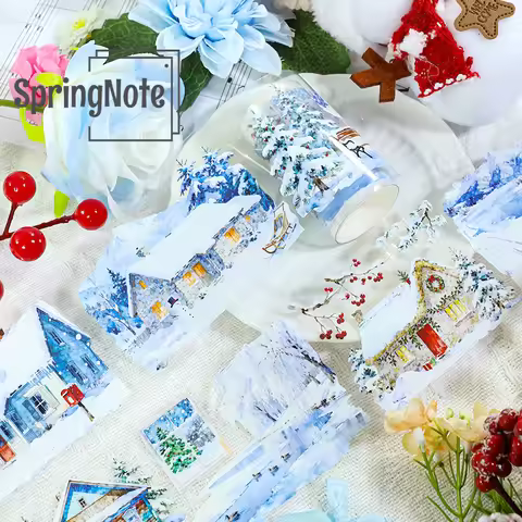 7cm*2m Winter Snow Scenery PET Washi Tape Snowman Transparent Roll Stickers Decorative Adhesive Tape