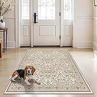 4x5 Rug Entryway Washable: Non-Slip Floral Area Rug for Bathroom Kitchen- Farmhouse Low Pile Stain R