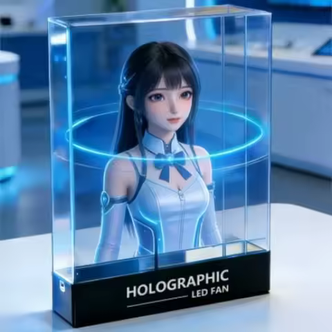 3D holographic wind projection fan screen desktop holographic box, animation robot display transpare