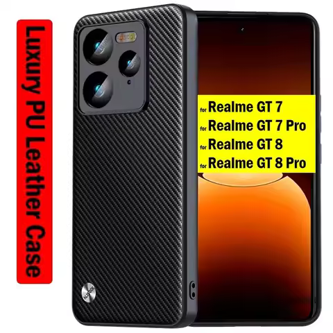 Shockproof Cover for Realme GT 8 7 Pro / GT 7 Case Luxury Fiber Texture PU-Leather Protection Funda 