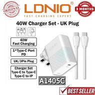 LDNIO A1405C 40W Charger Set 40W Fast Charging Charger Adapter Set UK Plug LDNIO Charger Adaptor Set