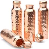 ORNATE INTERNATIONAL Pure Copper Water Bottle, Hammered Seamless, UNLINED, UNCOATED and LACQURED-FREE, 1000 Ml (33.81 Fl Oz) Capacity For Ayurveda Health Benefits Set of 4