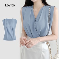 Lovito Elegant Top Pleated Spring/summer Gray Blue Top for Women L142ED340 Lovito Atasan Rapi Berkep