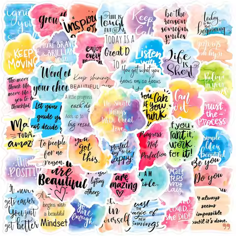 50pcs Watercolor Wind Inspirational Quotes Cartoon Graffiti Stickers Phone Guitar Laptop Notebook Su