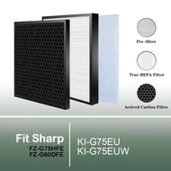 FZ-G60DFE เปลี่ยน True HEPA และไส้กรองคาร์บอนสำหรับรุ่น KI-G75EU KI-G75EUW KI-G75EU-W Sharp เครื่องฟ