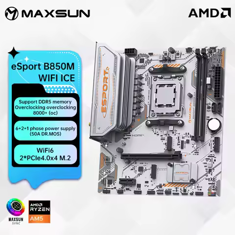 MAXSUN Newly Rising eSport B850M WIFI ICE Motherboard AMD Ryzen AM5 b850m Supports DDR5 PcieX16 5.0