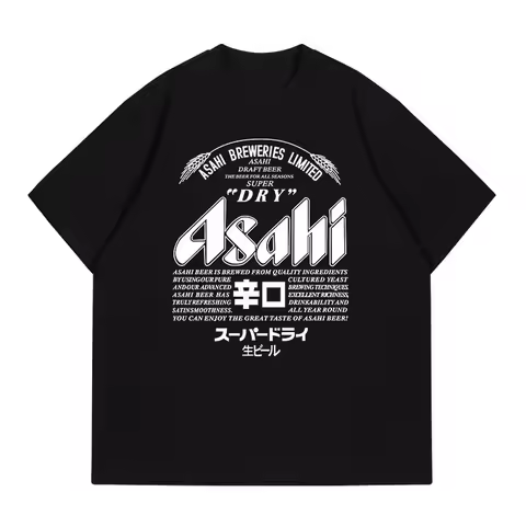 Summer, High Quality Japanese Asahi Beer T-shirt - Summer Men's and Women's Unisex Retro American Ca