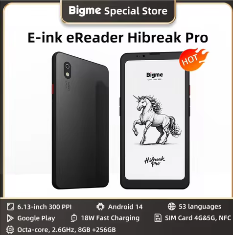 Bigme Hibreak Pro ebook reader, 6.13'' B&W E-ink screen, 300PPI Electronic book, Android 14 Open Sys
