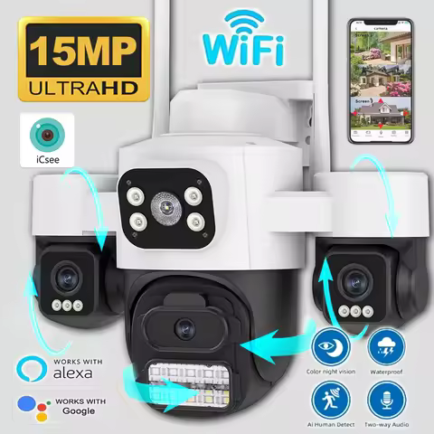 ICsee15MP Security Camera 3-HD Screen PTZ Outdoor WiFi IP Cam with Auto Tracking IP66 Waterproof 2-W