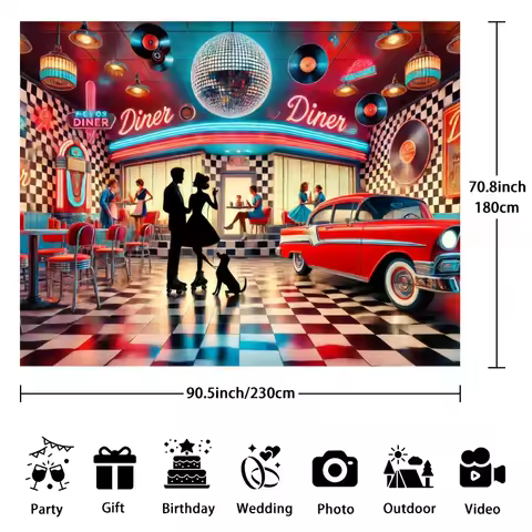 Retro Diner Tapestry, Vibrant Colors - 50s Style Wall Art for Home Decor, Unique Gift Idea for Music