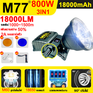 【2026 อัพเกรด】ไฟฉายคาดหัว M77 800W+ 15000mAh รับประกัน 3 ปี เพิ่มความสว่าง 20 ครั้ง ไฟฉายฉายคาดศีรษะ