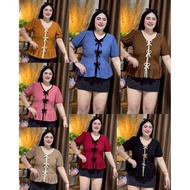 MM71 T-Shirt For Chubby Women V-Neck Front Bow Short Sleeves Ruffled Shirt Chest Between 36-46 Inche