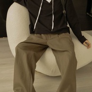 單釦斜紋打摺車線寬褲(橄欖綠)