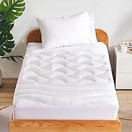 SLEEP ZONE Cooling Twin Mattress Topper for Single Bed, Premium Zoned Quilted Mattress Pad, Fitted M