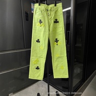 Chrome Hearts Cross Patch Leather Jeans Loose Fit Unisex