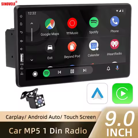 9‘’ Carplay Car Radio 1 Din Android Auto Multimedia Player HD Touch Screen FM Bluetooth MirrorLink U