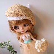 娃娃Blythe小布六分娃手工時尚服飾全套四件組白色葉子白邊貝雷帽