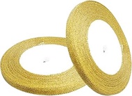 Trimming Shop 6mm Gold Christmas Ribbon for Gift Wrapping, Glitter Organza Ribbon for Present Wrapping, Wrap, DIY Craft, Christmas Tree &amp; Wreath Decoration, Hair Bows Making, 1 Metre