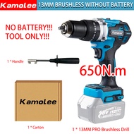 Kamolee 650N.M Torsi Tinggi 2450Rpm Obeng Bor Listrik Tanpa Sikat Tanpa Kabel Pemasangan dan Dekorasi Furnitur