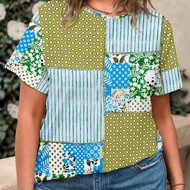 เสื้อยืดแขนสั้น คอกลม ลวดลายแพทเทิร์น โทนสลับ ฟิต หลวม ไซส์พิเศษ