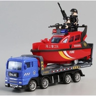 Toy Truck Carrying Fire Police Cannon (Red) Beach Protection Running