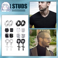 Magnetic Stud Earrings for Men Women Stainless Steel Hoop Cross Non Piercing Fake Gauges Earring Bla
