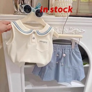 [Grojoy] (Ready Stock) Girls Casual Two-Piece Suit 2026 New Style Vest+Preppy Style Culottes Suit GR