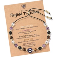 Evil Eye Bracelet Natural Crystal Bead Adjustable Jewelry with Meaning Card