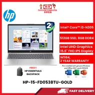 HP-15-FD0538TU-GOLD-INTELCOREI3-N305,8GBR4,512GBSSD,INTELUHD,15.6"FHD,W1164,2YRS,H&S