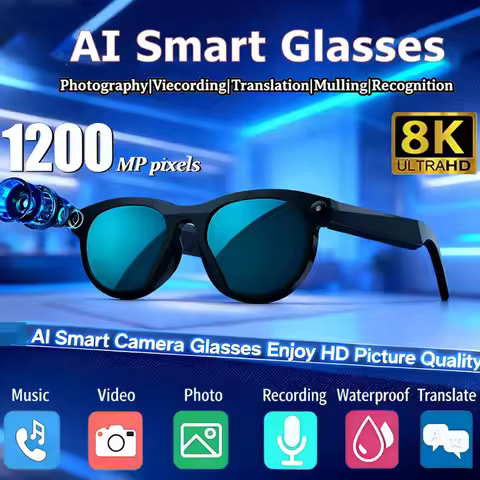 AI Smart Glasses 8K HD Camera 1200W Pixels SunGlasses Multifunctional Bluetooth Call Voice Assistant