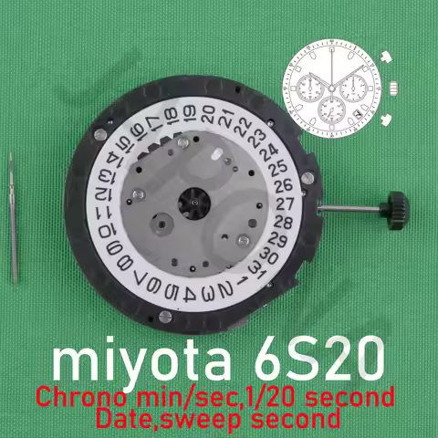 6S20 movement japan miyota 6s20 movement sweep second Chrono min/sec, 1/20 second Date samll hands 3