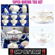 🔥HOT! 13PCS QUEENS PORCELAIN TEA SET NEW DESIGN / SET JUG TEKO CAWAN MUG CORELLE INSPIRED / PORCELAI