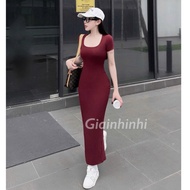 U-neck long bodycon dress, stretchy elastic maxi dress VS29.3 - E3.4T3 - NhiNhi Shop