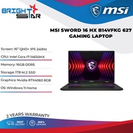 MSI Sword 16 HX B14VFKG 627 Gaming Laptop - 16" QHD+ IPS 240Hz/I7-14650HX/16GB DDR5/1TB SSD/RTX4060/