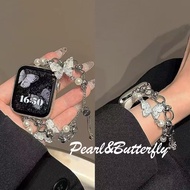 Chic Pearl Butterfly Metal Chain Strap For iwatch Series Ultra 11 10 9 8 7 6 SE 5 4 3 2 42mm 46mm 44
