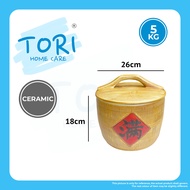 TORI HOME CARE™ Ceramic Rice Bucket 5kg 10kg | Bekas Beras Kaca | Solid Wooden Rice Pail | Tong bera
