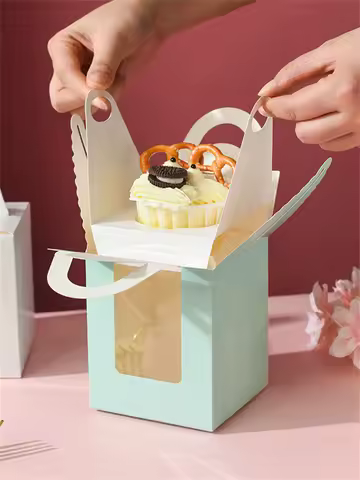 50 pcs Cookie Package Corrugated Kraft candy Cake Box with pvc window Chocolate Cake Muffin Biscuit 