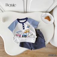 Worker cars color-coordinated shorts set, cotton shirt with Bernie jean leather pants