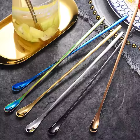 Ice Tea Spoon 304 Stainless Steel Long Handle Spoon Creative Honey Spoon Milk Tea Stirring Spoon