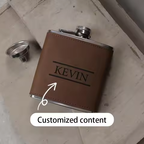 Personalized Groomsmen Hip Flask Custom Engraved Name Leather Wrapped Stainless Steel Pocket Flask W