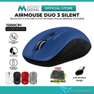 ALCATROZ AIRMOUSE DUO 3 WIRELESS + 2.4G BLUETOOTH MOUSE / 1200 CPI ADJUSTABLE / 4 BUTTON OPTICAL / B