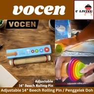 Vocen 14" Penggelek Doh Boleh laras / Adjustable 14" Beech Rolling Pin / Roller Pin