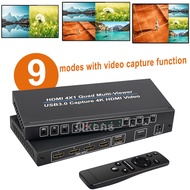 4K 4x1 Quad HDMI Multiviewer with USB 3.0 Video Capture Card Video Grabber Converter 9 Display Modes