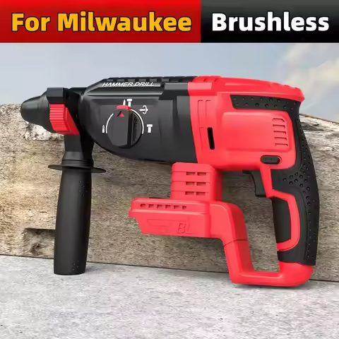 Brushless Electric Hammer Drill - 4 Modes, 28MM Cordless Rotary Impact Hammer Fit Milwaukee 18V Batt